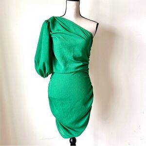 NWT PRETTY LITTLE THING Chiffon One Shoulder Puff Sleeve Midi Dress—SZ. 8